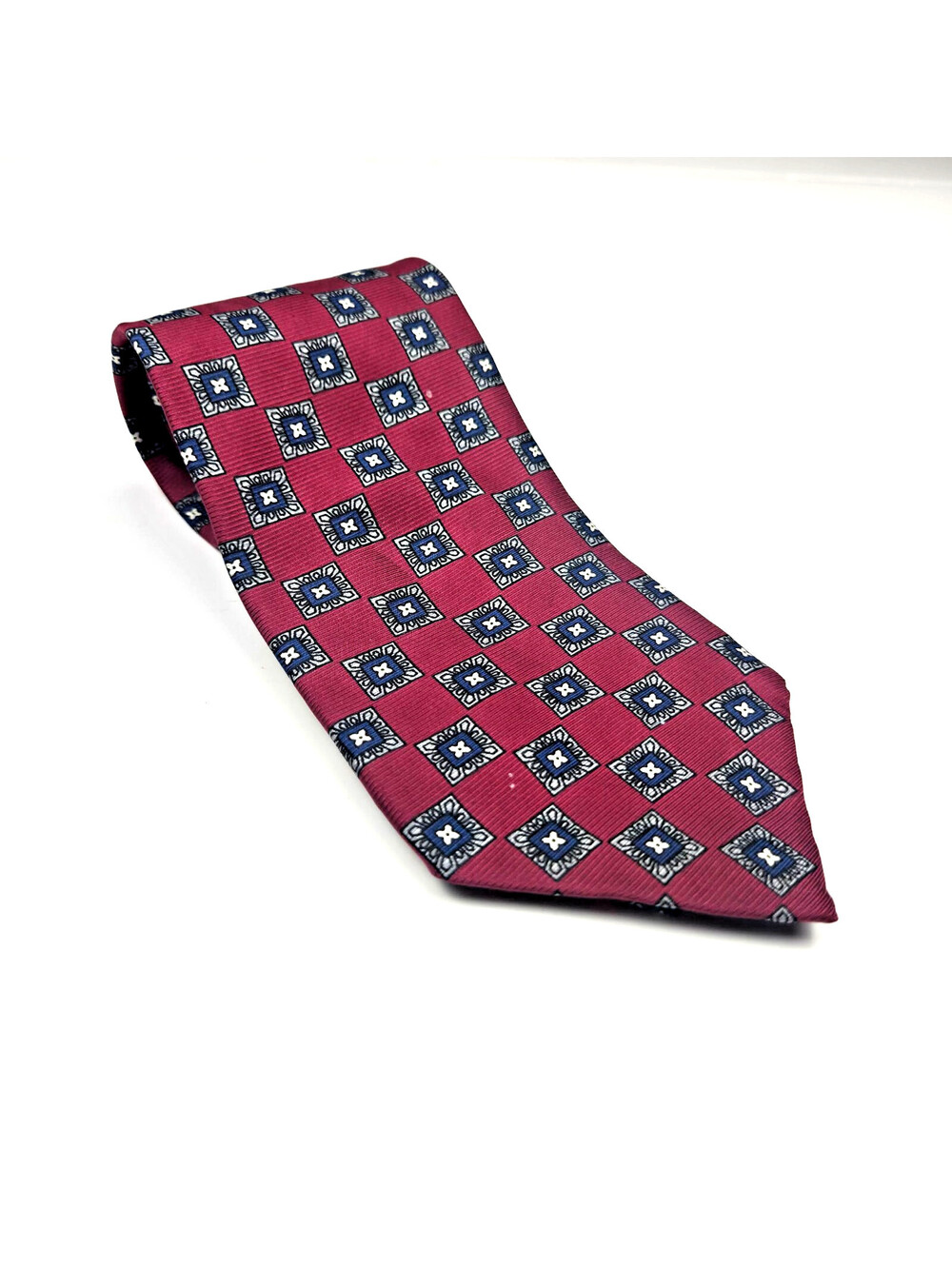 Ferrell Reed Italian Silk Tie Hand Sewn USA Burgundy Geometric 4" Wide